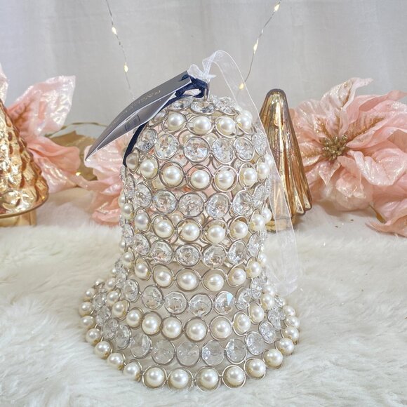 Rachel Zoe Faux Crystal Pearl Silver Christmas Tree Tabletop  Rachel Zoe Stunning Caged Pearls & Crystal Glass Christmas Bell Tabletop Hanging
